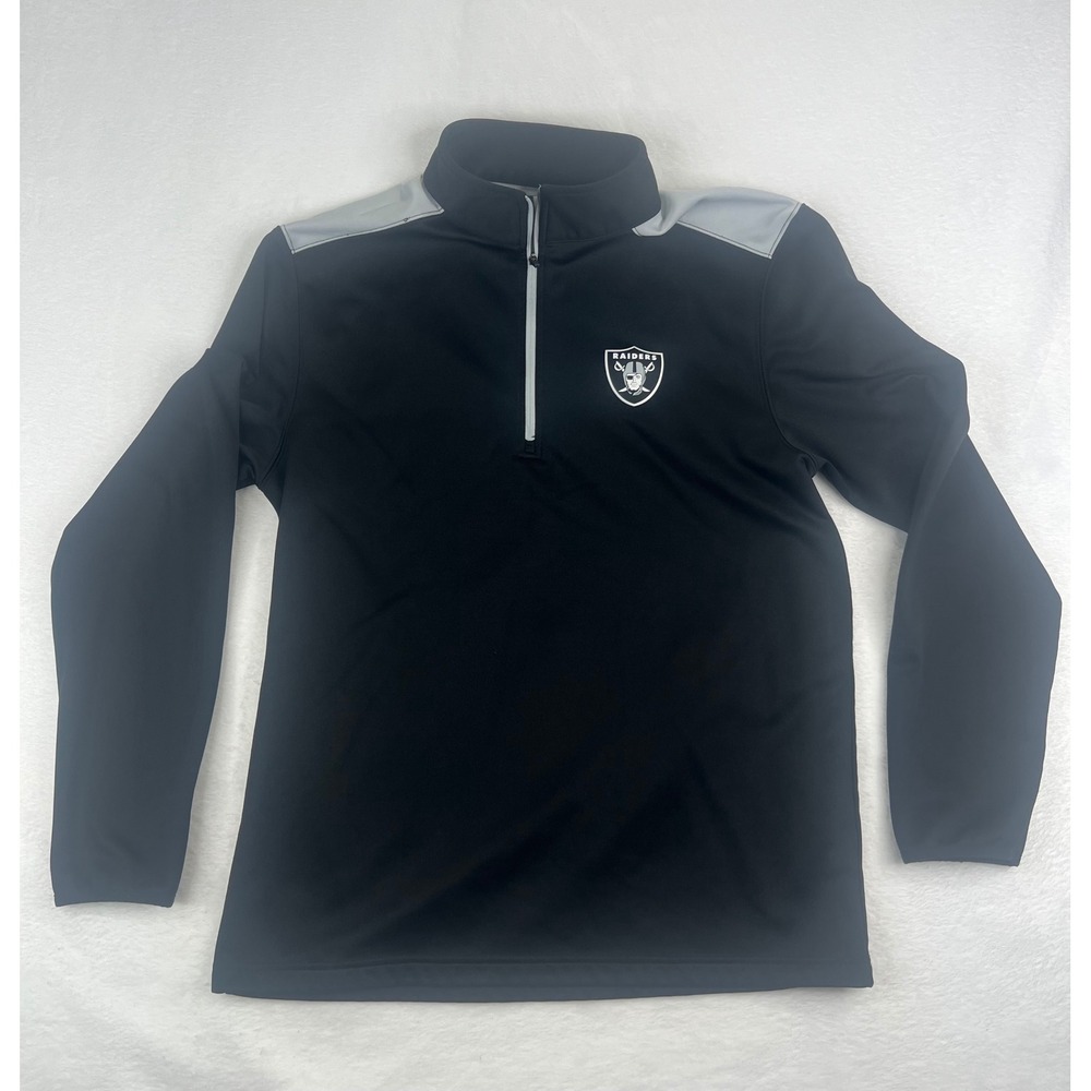 NFL‎ Raiders Pullover Half Zip Black Gray Athletic Team Apparel Mens Sz Large